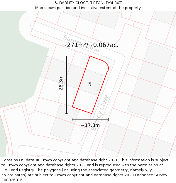 5, BARNEY CLOSE, TIPTON, DY4 8XZ: Plot and title map