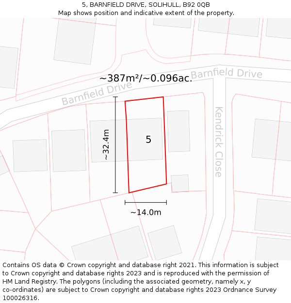 5, BARNFIELD DRIVE, SOLIHULL, B92 0QB: Plot and title map