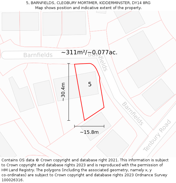 5, BARNFIELDS, CLEOBURY MORTIMER, KIDDERMINSTER, DY14 8RG: Plot and title map