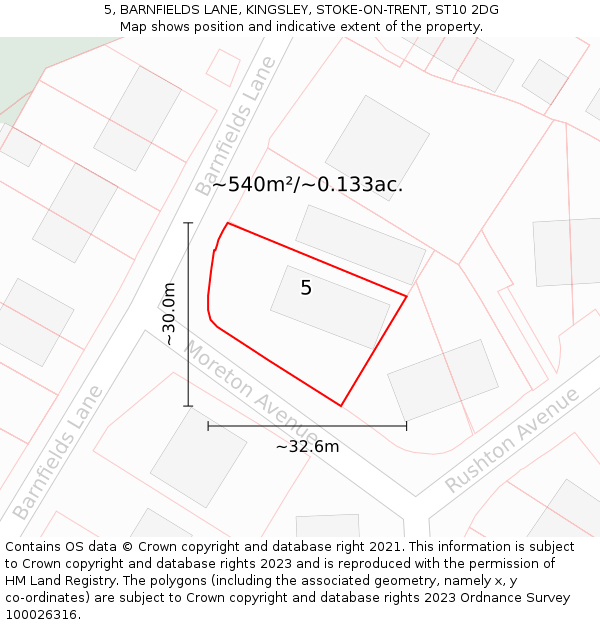 5, BARNFIELDS LANE, KINGSLEY, STOKE-ON-TRENT, ST10 2DG: Plot and title map
