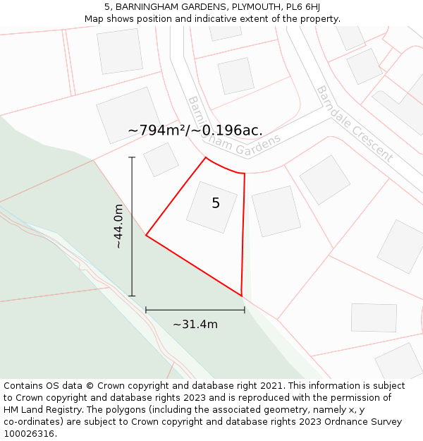 5, BARNINGHAM GARDENS, PLYMOUTH, PL6 6HJ: Plot and title map
