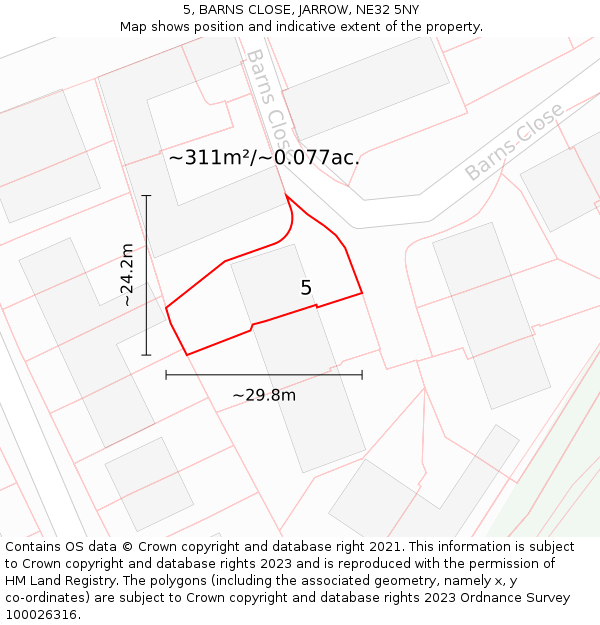 5, BARNS CLOSE, JARROW, NE32 5NY: Plot and title map