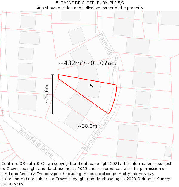 5, BARNSIDE CLOSE, BURY, BL9 5JS: Plot and title map