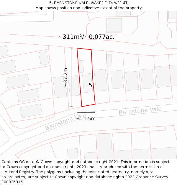 5, BARNSTONE VALE, WAKEFIELD, WF1 4TJ: Plot and title map
