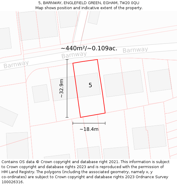 5, BARNWAY, ENGLEFIELD GREEN, EGHAM, TW20 0QU: Plot and title map