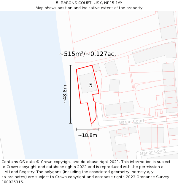5, BARONS COURT, USK, NP15 1AY: Plot and title map