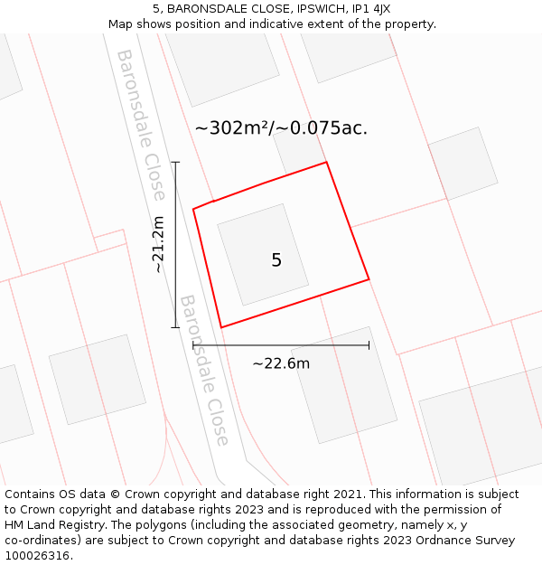 5, BARONSDALE CLOSE, IPSWICH, IP1 4JX: Plot and title map