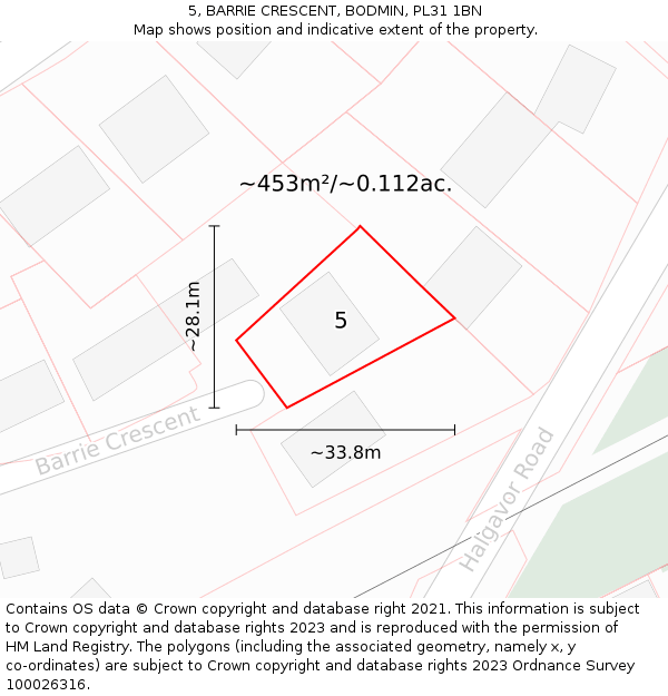 5, BARRIE CRESCENT, BODMIN, PL31 1BN: Plot and title map