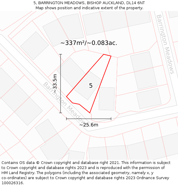 5, BARRINGTON MEADOWS, BISHOP AUCKLAND, DL14 6NT: Plot and title map