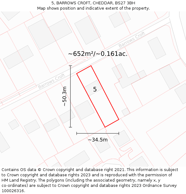 5, BARROWS CROFT, CHEDDAR, BS27 3BH: Plot and title map