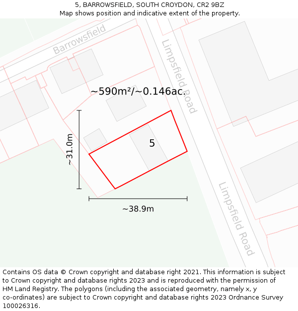 5, BARROWSFIELD, SOUTH CROYDON, CR2 9BZ: Plot and title map