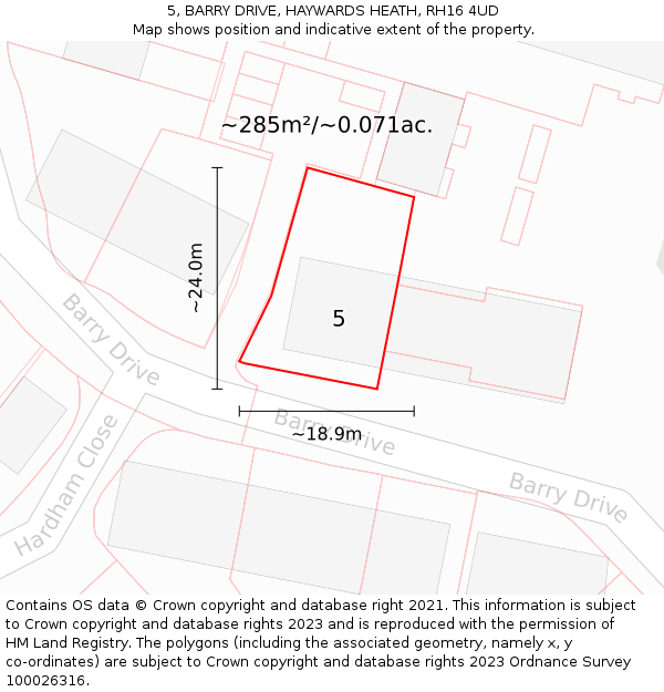 5, BARRY DRIVE, HAYWARDS HEATH, RH16 4UD: Plot and title map
