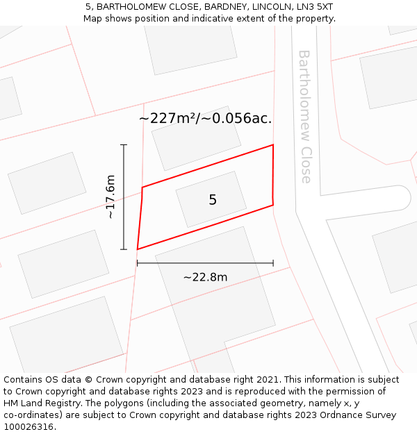 5, BARTHOLOMEW CLOSE, BARDNEY, LINCOLN, LN3 5XT: Plot and title map