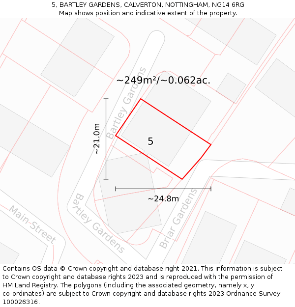 5, BARTLEY GARDENS, CALVERTON, NOTTINGHAM, NG14 6RG: Plot and title map