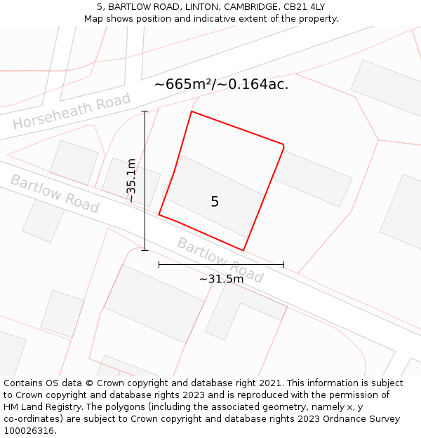 5, BARTLOW ROAD, LINTON, CAMBRIDGE, CB21 4LY: Plot and title map