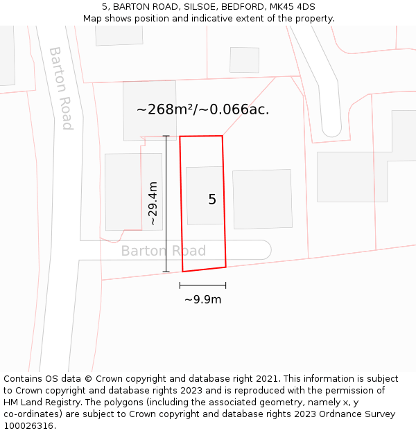 5, BARTON ROAD, SILSOE, BEDFORD, MK45 4DS: Plot and title map