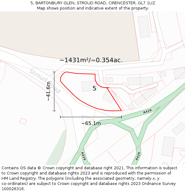 5, BARTONBURY GLEN, STROUD ROAD, CIRENCESTER, GL7 1UZ: Plot and title map