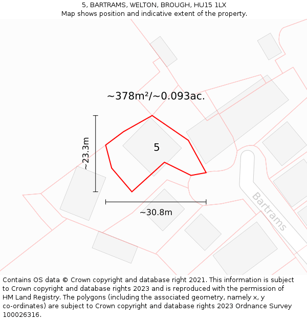 5, BARTRAMS, WELTON, BROUGH, HU15 1LX: Plot and title map