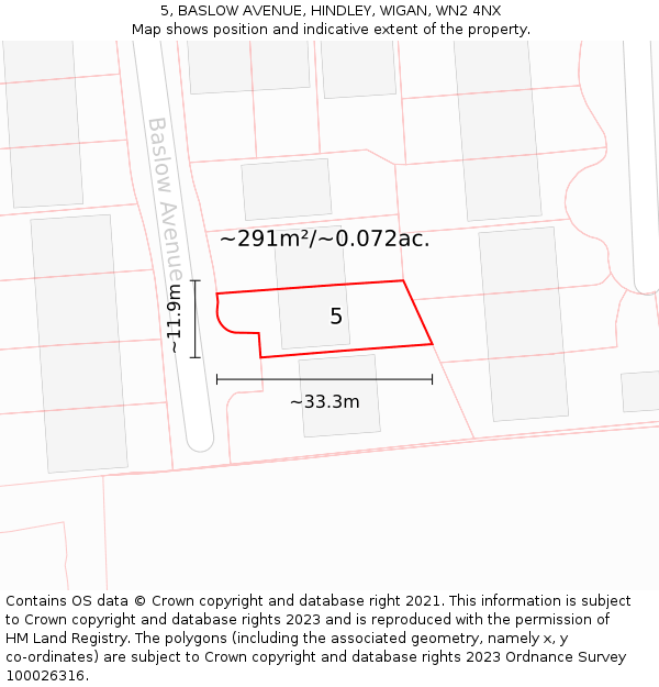 5, BASLOW AVENUE, HINDLEY, WIGAN, WN2 4NX: Plot and title map