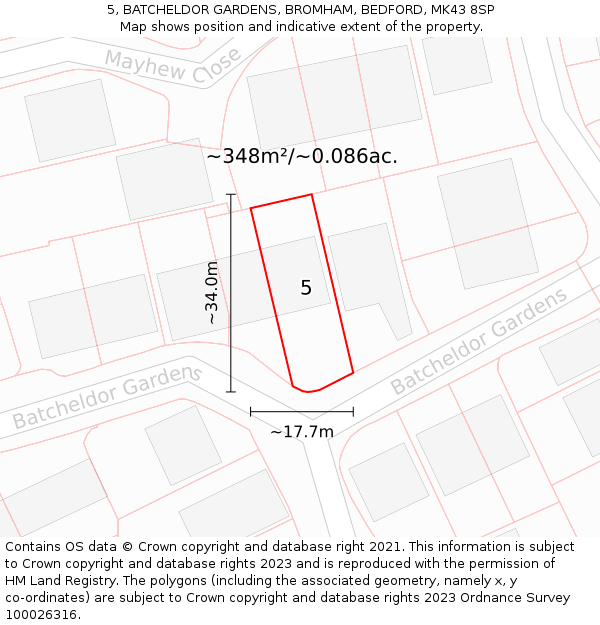 5, BATCHELDOR GARDENS, BROMHAM, BEDFORD, MK43 8SP: Plot and title map