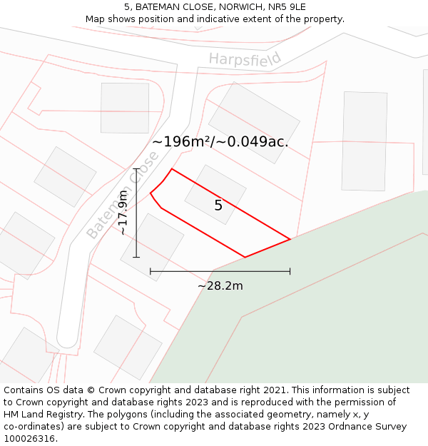5, BATEMAN CLOSE, NORWICH, NR5 9LE: Plot and title map
