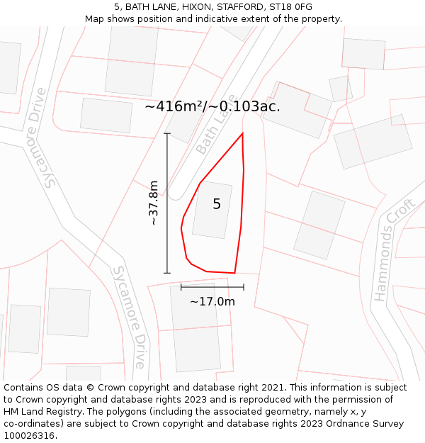5, BATH LANE, HIXON, STAFFORD, ST18 0FG: Plot and title map
