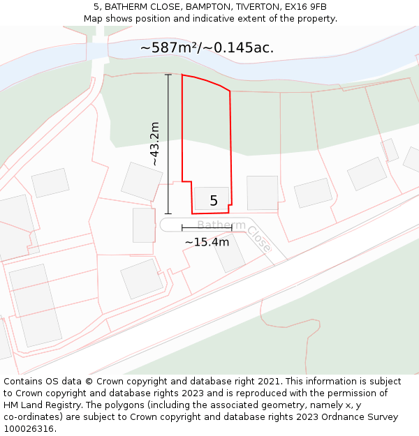 5, BATHERM CLOSE, BAMPTON, TIVERTON, EX16 9FB: Plot and title map