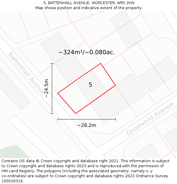 5, BATTENHALL AVENUE, WORCESTER, WR5 2HN: Plot and title map