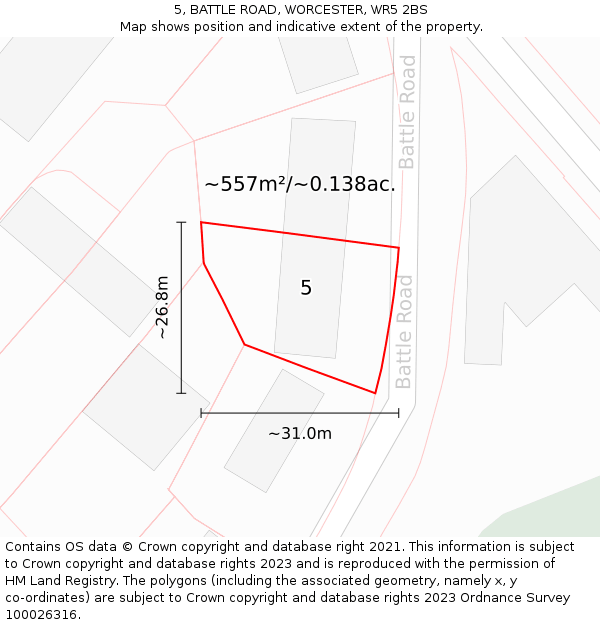 5, BATTLE ROAD, WORCESTER, WR5 2BS: Plot and title map