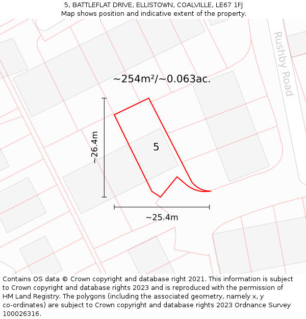 5, BATTLEFLAT DRIVE, ELLISTOWN, COALVILLE, LE67 1FJ: Plot and title map