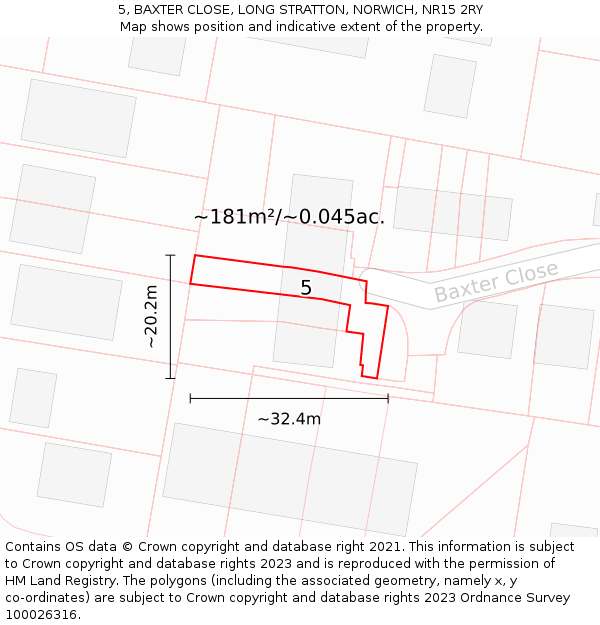 5, BAXTER CLOSE, LONG STRATTON, NORWICH, NR15 2RY: Plot and title map
