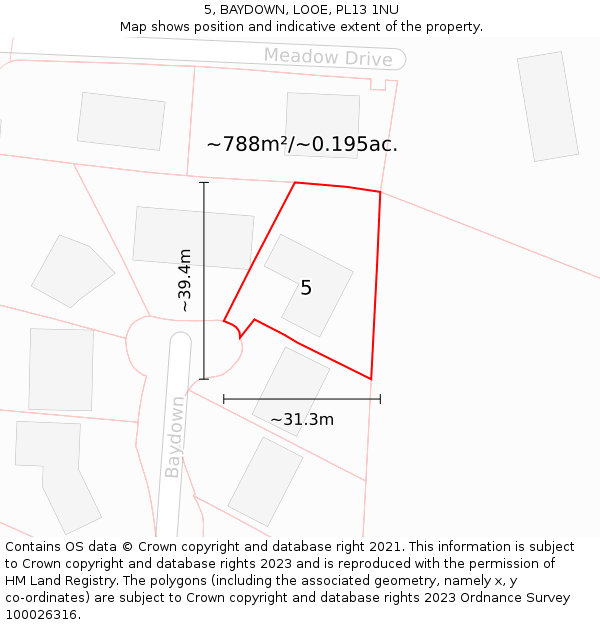 5, BAYDOWN, LOOE, PL13 1NU: Plot and title map