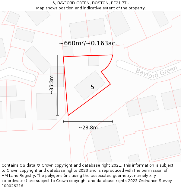 5, BAYFORD GREEN, BOSTON, PE21 7TU: Plot and title map