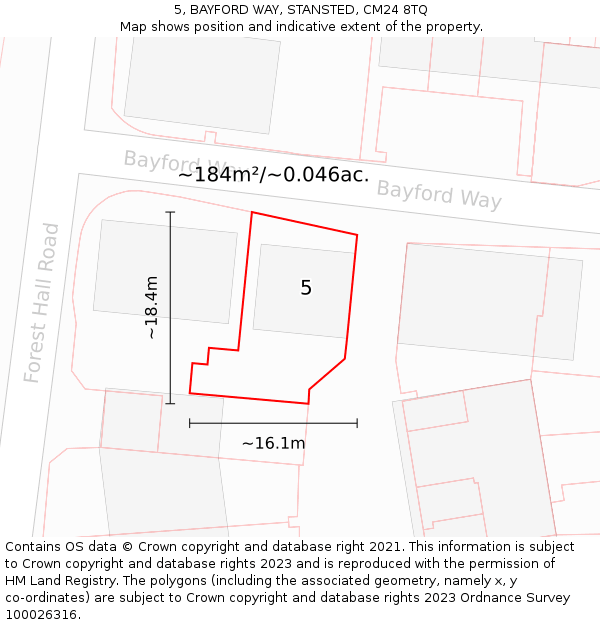 5, BAYFORD WAY, STANSTED, CM24 8TQ: Plot and title map
