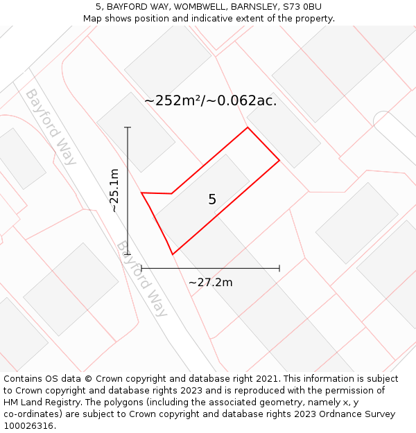 5, BAYFORD WAY, WOMBWELL, BARNSLEY, S73 0BU: Plot and title map