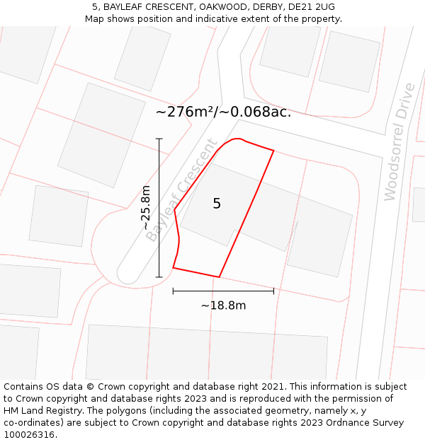 5, BAYLEAF CRESCENT, OAKWOOD, DERBY, DE21 2UG: Plot and title map
