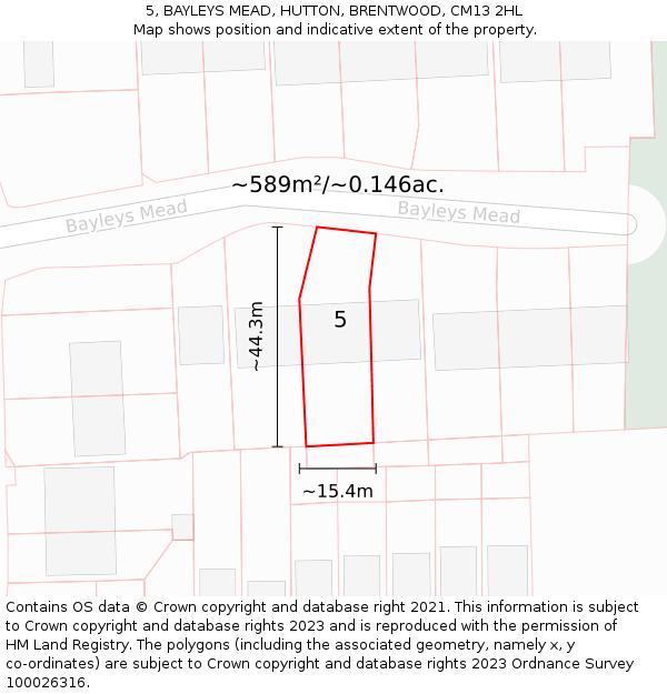 5, BAYLEYS MEAD, HUTTON, BRENTWOOD, CM13 2HL: Plot and title map
