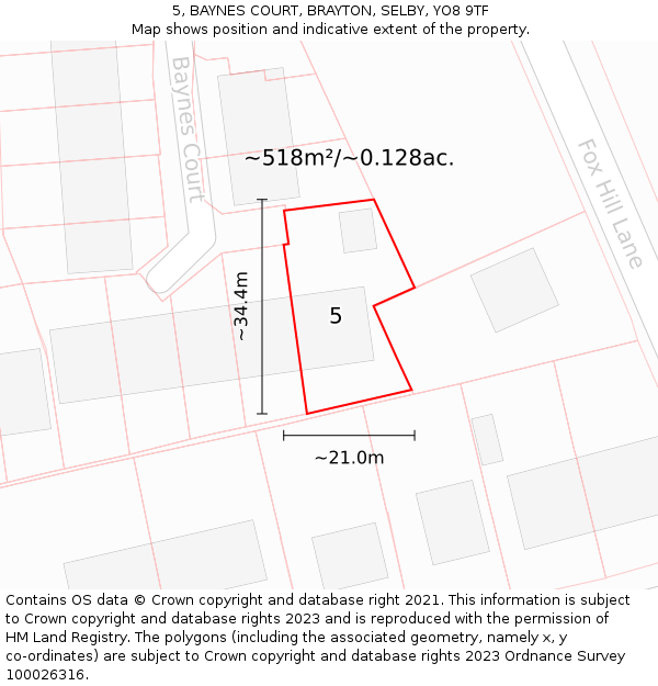 5, BAYNES COURT, BRAYTON, SELBY, YO8 9TF: Plot and title map
