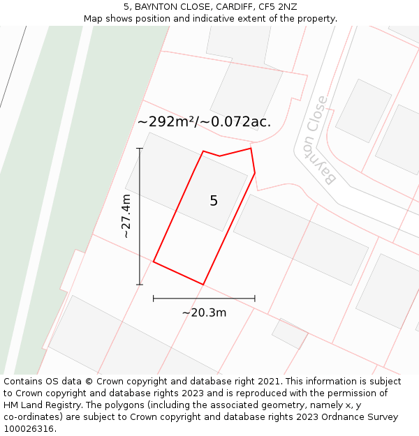 5, BAYNTON CLOSE, CARDIFF, CF5 2NZ: Plot and title map