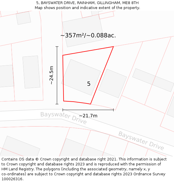 5, BAYSWATER DRIVE, RAINHAM, GILLINGHAM, ME8 8TH: Plot and title map
