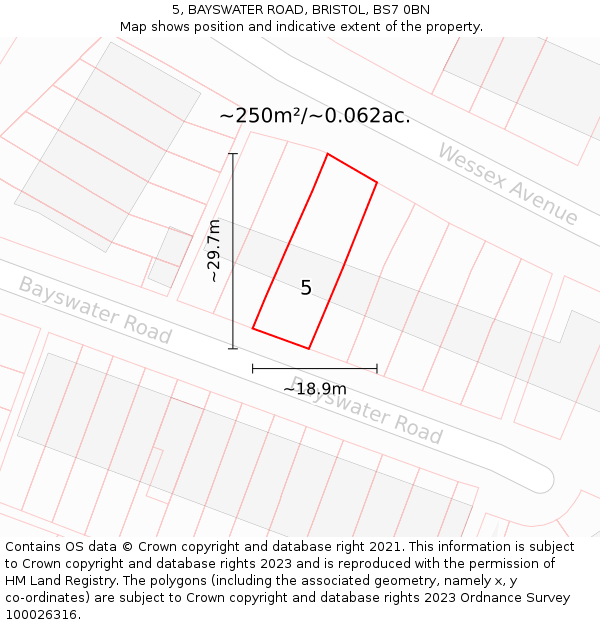 5, BAYSWATER ROAD, BRISTOL, BS7 0BN: Plot and title map