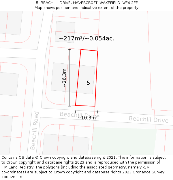 5, BEACHILL DRIVE, HAVERCROFT, WAKEFIELD, WF4 2EF: Plot and title map