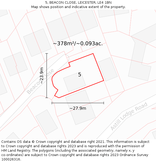 5, BEACON CLOSE, LEICESTER, LE4 1BN: Plot and title map