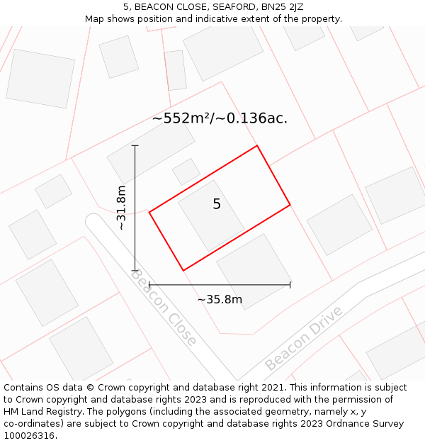 5, BEACON CLOSE, SEAFORD, BN25 2JZ: Plot and title map