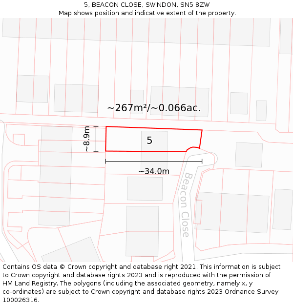 5, BEACON CLOSE, SWINDON, SN5 8ZW: Plot and title map