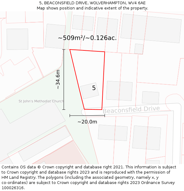 5, BEACONSFIELD DRIVE, WOLVERHAMPTON, WV4 6AE: Plot and title map