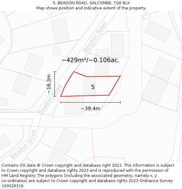 5, BEADON ROAD, SALCOMBE, TQ8 8LX: Plot and title map
