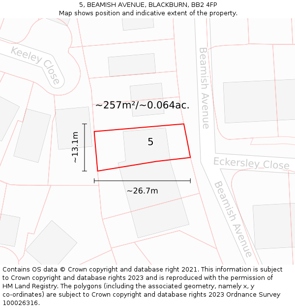 5, BEAMISH AVENUE, BLACKBURN, BB2 4FP: Plot and title map