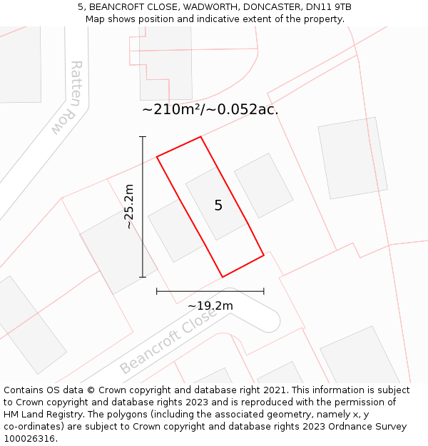 5, BEANCROFT CLOSE, WADWORTH, DONCASTER, DN11 9TB: Plot and title map