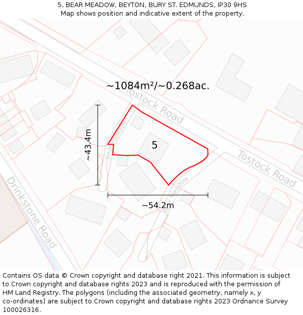 5, BEAR MEADOW, BEYTON, BURY ST. EDMUNDS, IP30 9HS: Plot and title map